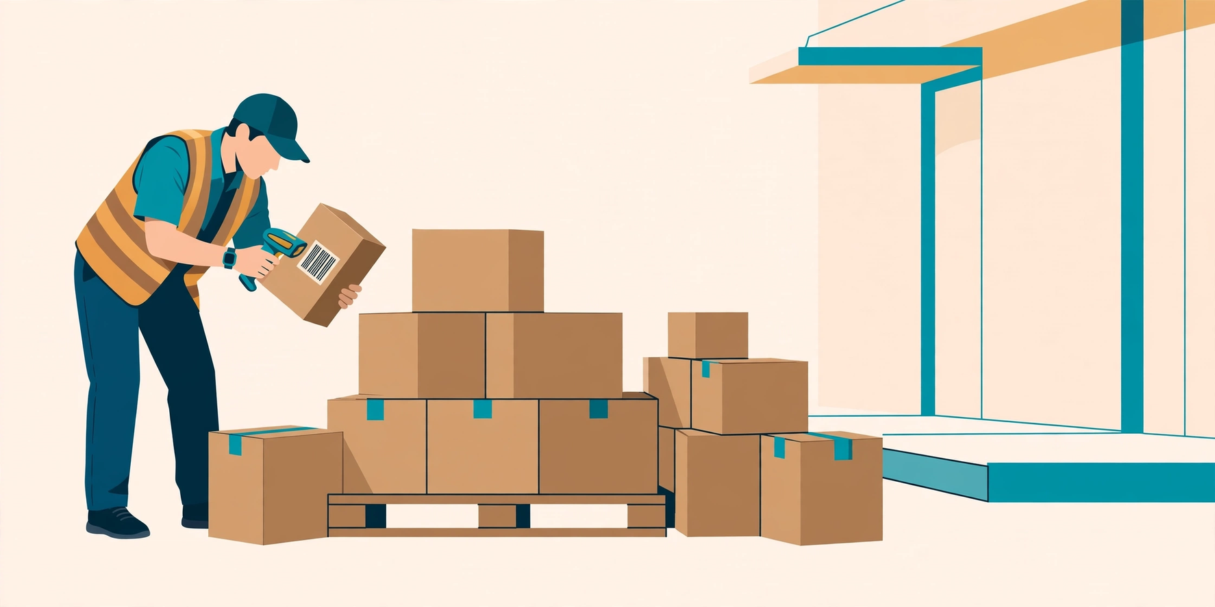 A warehouse worker scanning a parcel barcode at a receiving dock