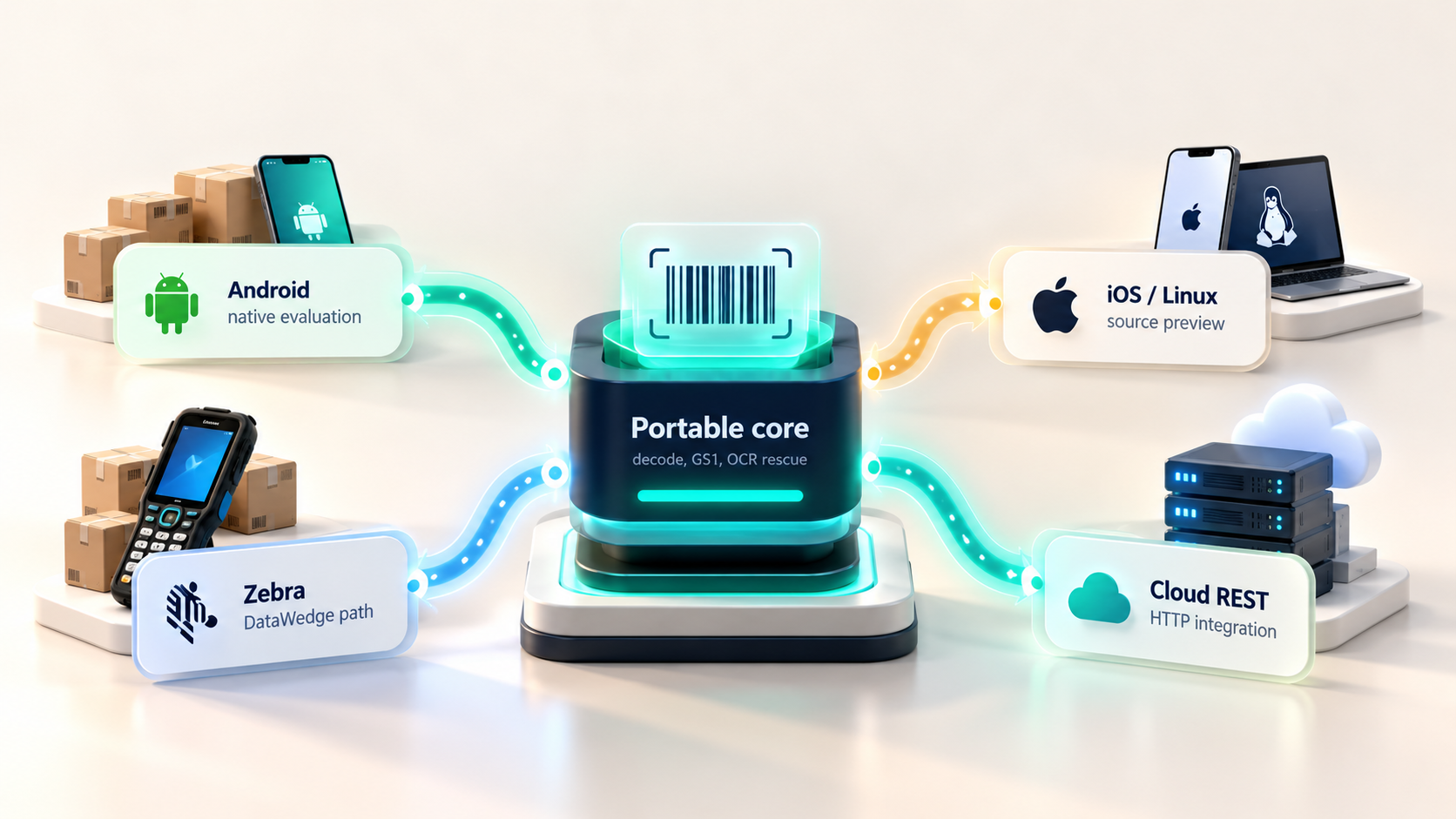 Illustration: one Vision Scan SDK family across native platforms and cloud