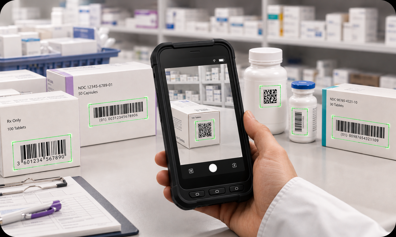 Multi-format barcode coverage illustration showing various barcode symbologies.