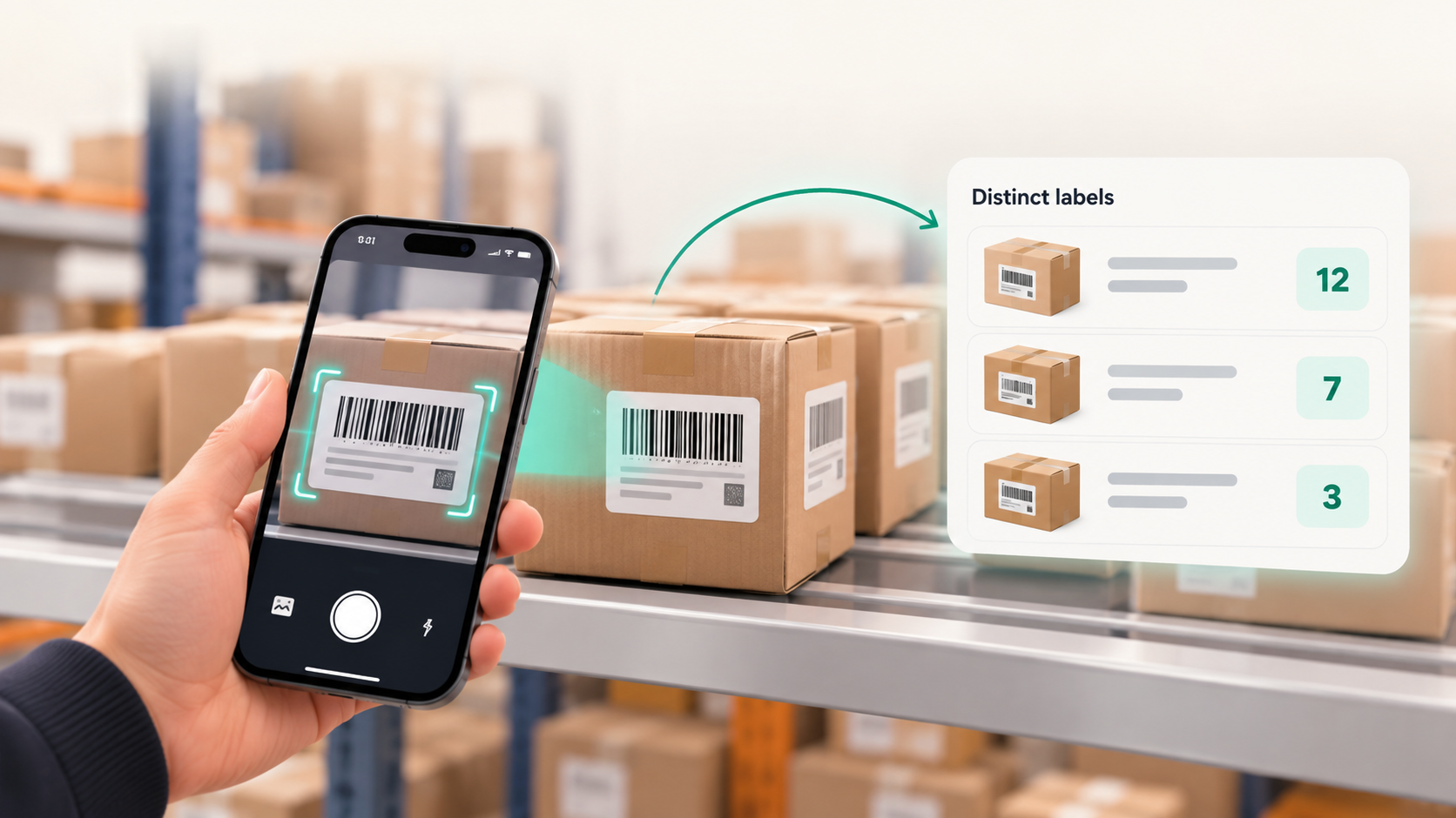 Scanning device performing a sweep with distinct-package deduplication indicator