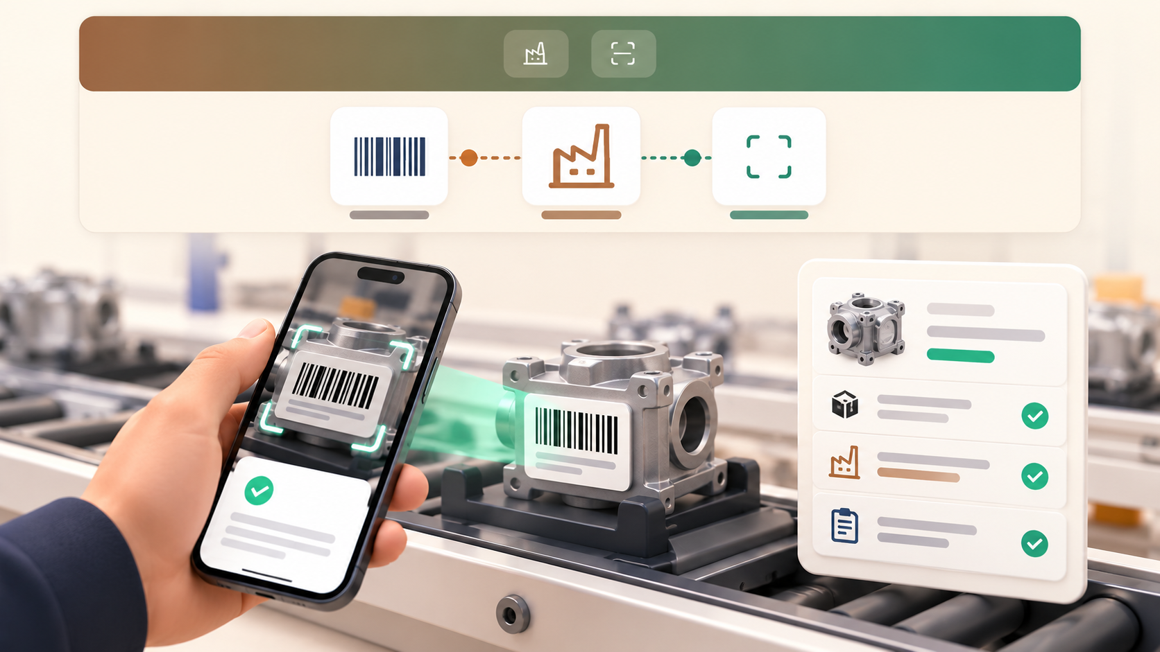 Manufacturing line representing component and work-order traceability.